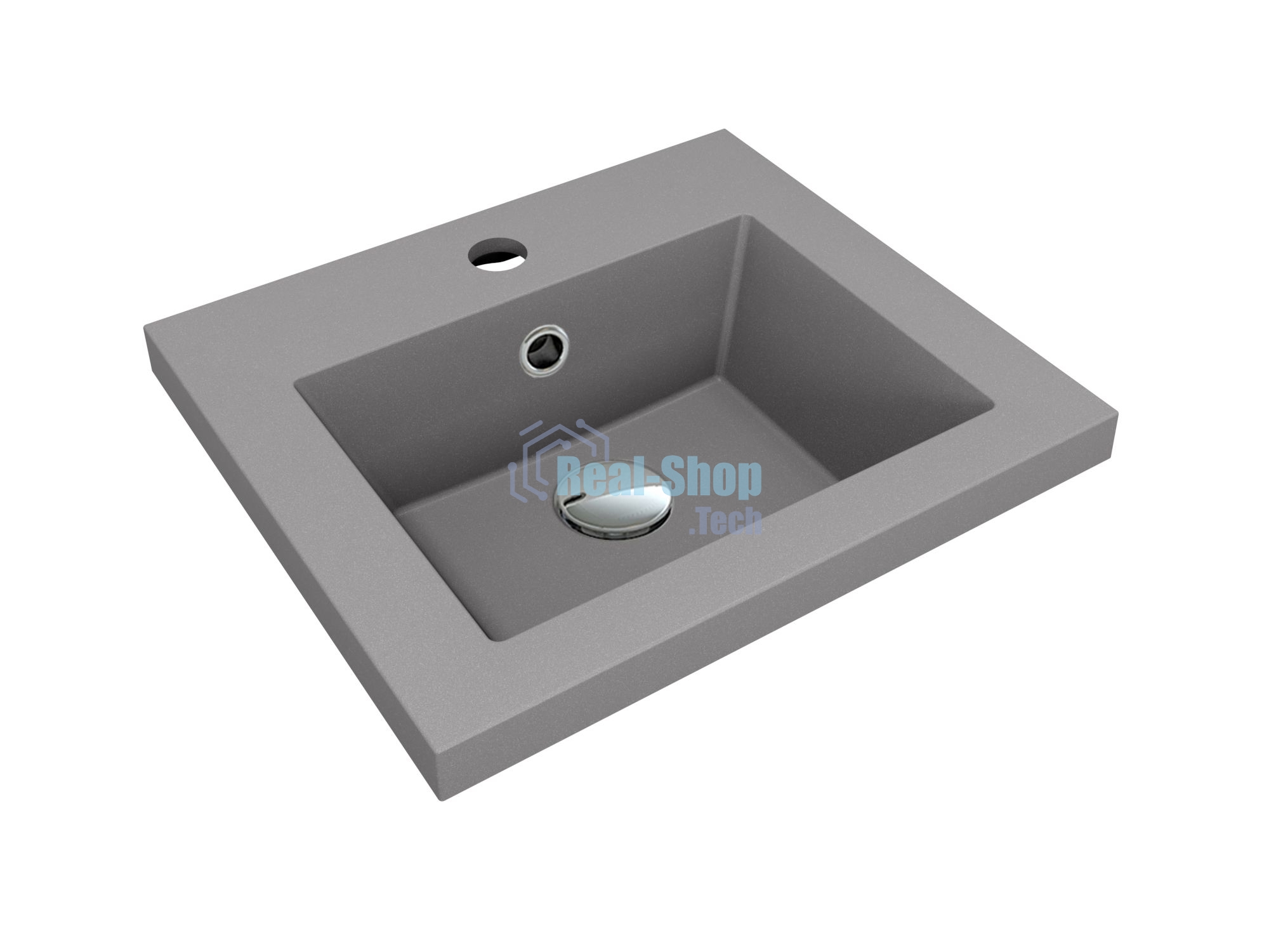 Тумба под раковину Bau Stil Loft grey brushed, раковина кварцевая BAU Stil 40, серый металлик, смеситель Hotel Black, черный