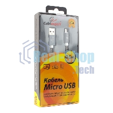 Кабель USB2.0 Cablexpert CC-G-mUSB02Gy-0.5M, AM/microB, серия Gold, длина 0.5м, титан, блистер