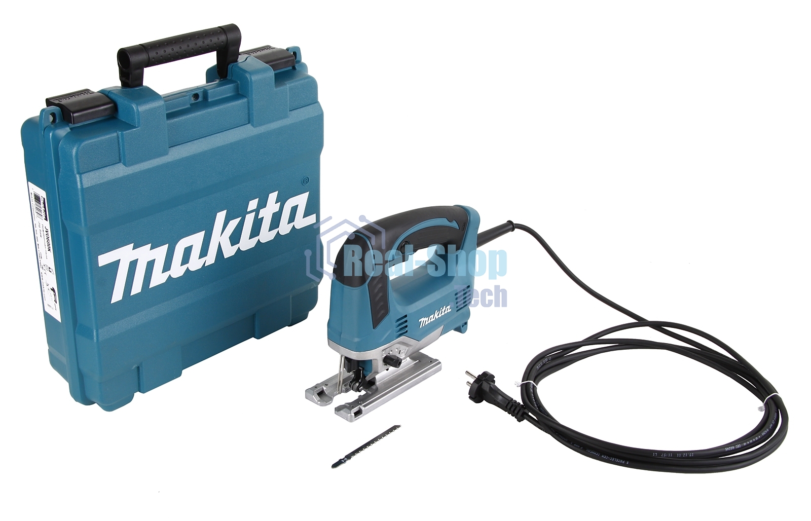 Лобзик электрический Makita JV0600K Лобзик,в\рук, 650Вт,500-3100об\м,ход-23мм,рез-90мм,2.4кг,чем,3маятн+1