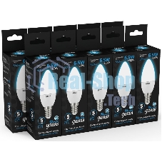 Лампа светодиодная Gauss 103101307 6.5Вт цок.:E14 свеча 220B 6500K св.свеч.бел.хол. (упак.:10шт)