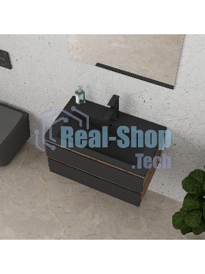 Тумба под раковину Bau Stil Loft black brushed, раковина кварцевая BAU Stil 75, черный металлик