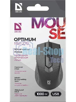 Мышь проводная Defender Optimum MB-270 черный, 1200 dpi, USB, кнопки - 3