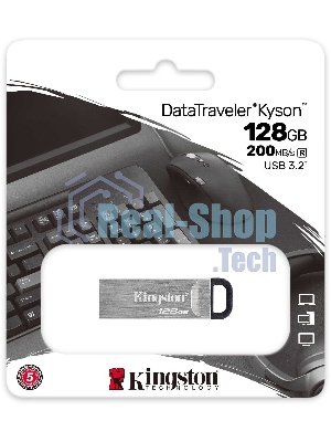 Флешка USB Kingston DataTraveler KYSON (DTKN/128 Gb), 128Gb, USB 3.2 Gen 1, R/W 200/60, серебристый/черный