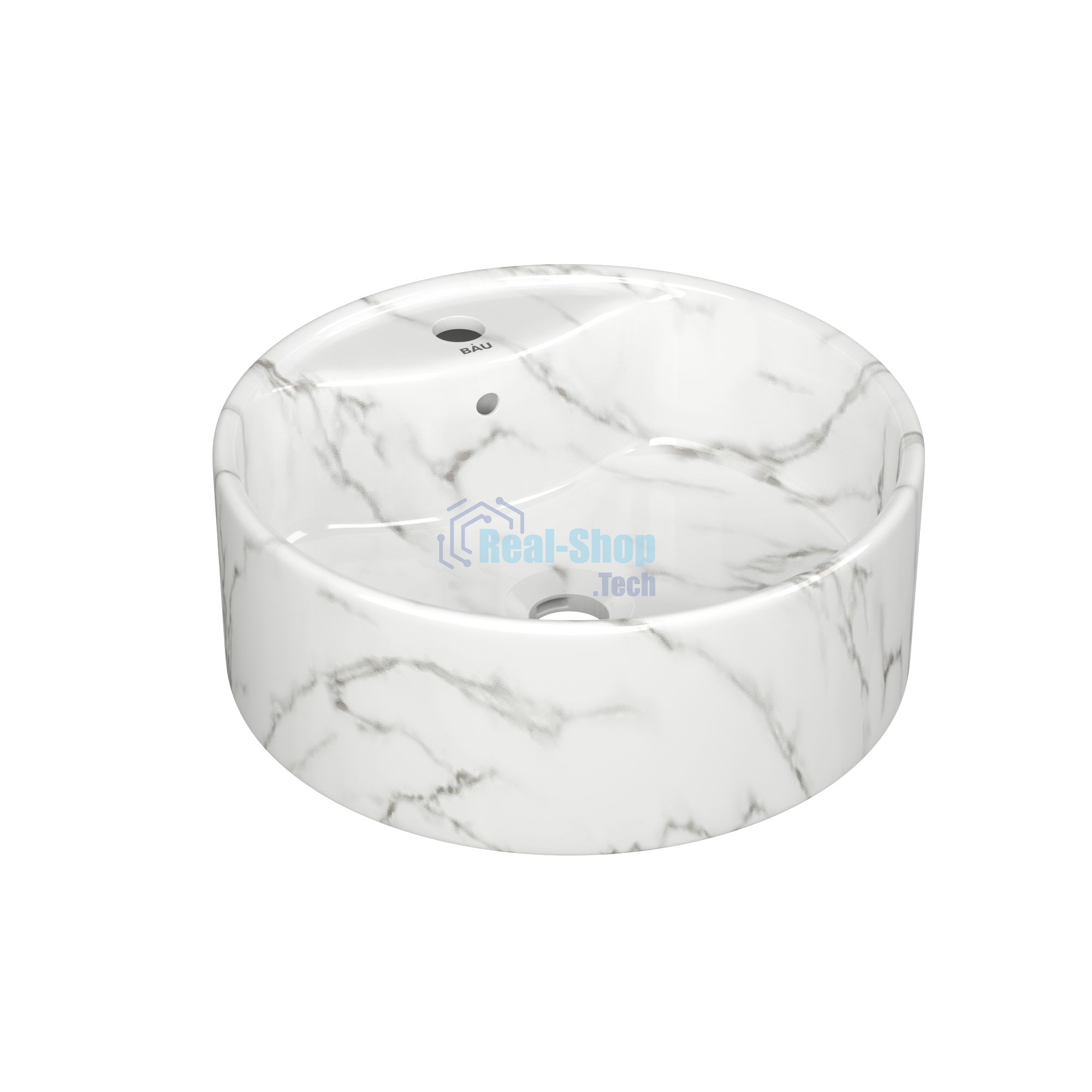 Комплект: тумба под накладную раковину Bau Dream Blackwood графит 60, 1 ящик, раковина круглая накладная BAU Element D41 с отверстием под смеситель, мрамор