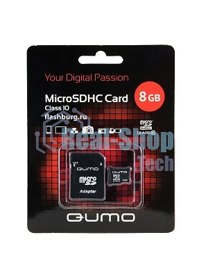 Флеш карта QUMO QM8GMICSDHC10 8Gb MicroSDHC Class 10, SD adapter