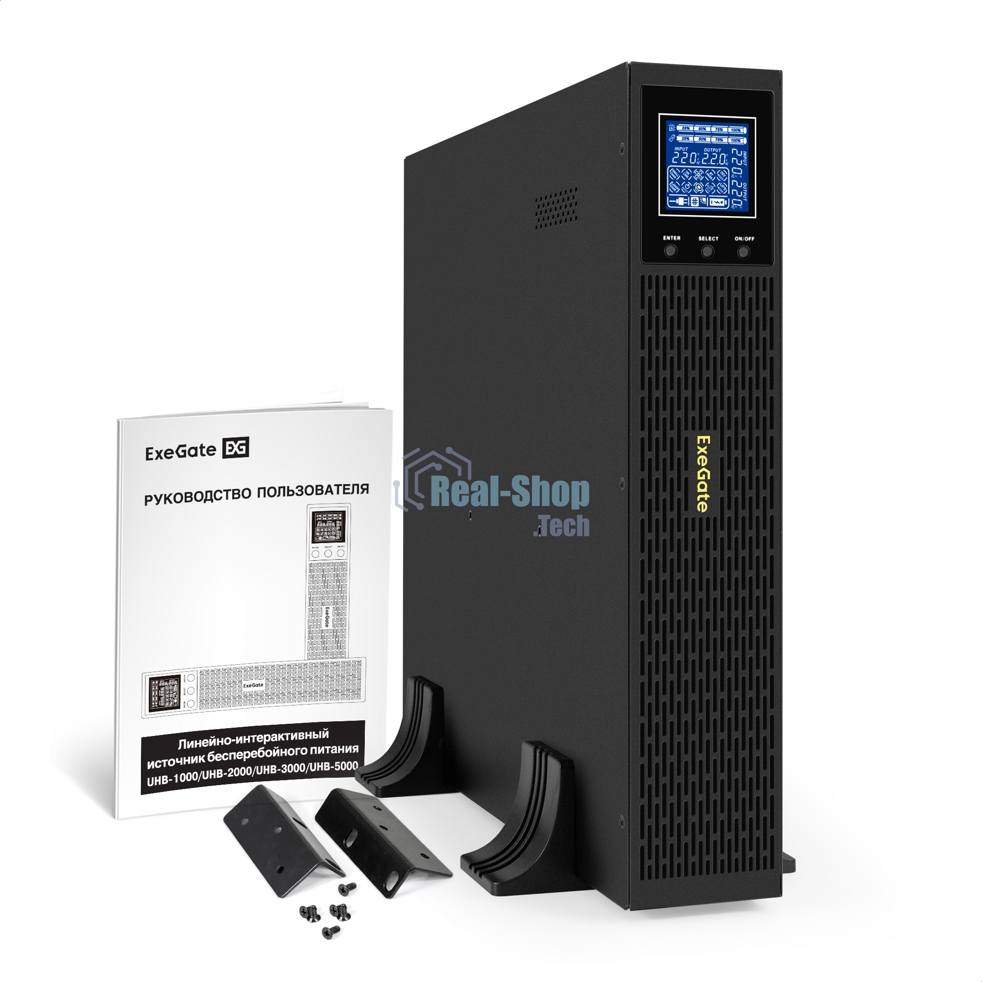 Источник бесперебойного питания Pure Sine Wave ExeGate SinePower UHB-3000.LCD.AVR.8C13.RJ.USB.BC.2U (3000VA/2400W, LCD, AVR, 8*C13, RJ45/11,Источник бесперебойного питания USB, батарея 12V 9Ah - 4шт, Rackmount 2U/Tower, возможность подключения до 2 внешних батарейных блоков 48В (поставляются отдельно),