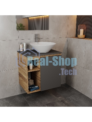 Тумба Bau Dream Blackwood 60 правая, графит, раковина BAU Dream D43, смеситель для раковины высокий Hotel Still, нержавеющая сталь