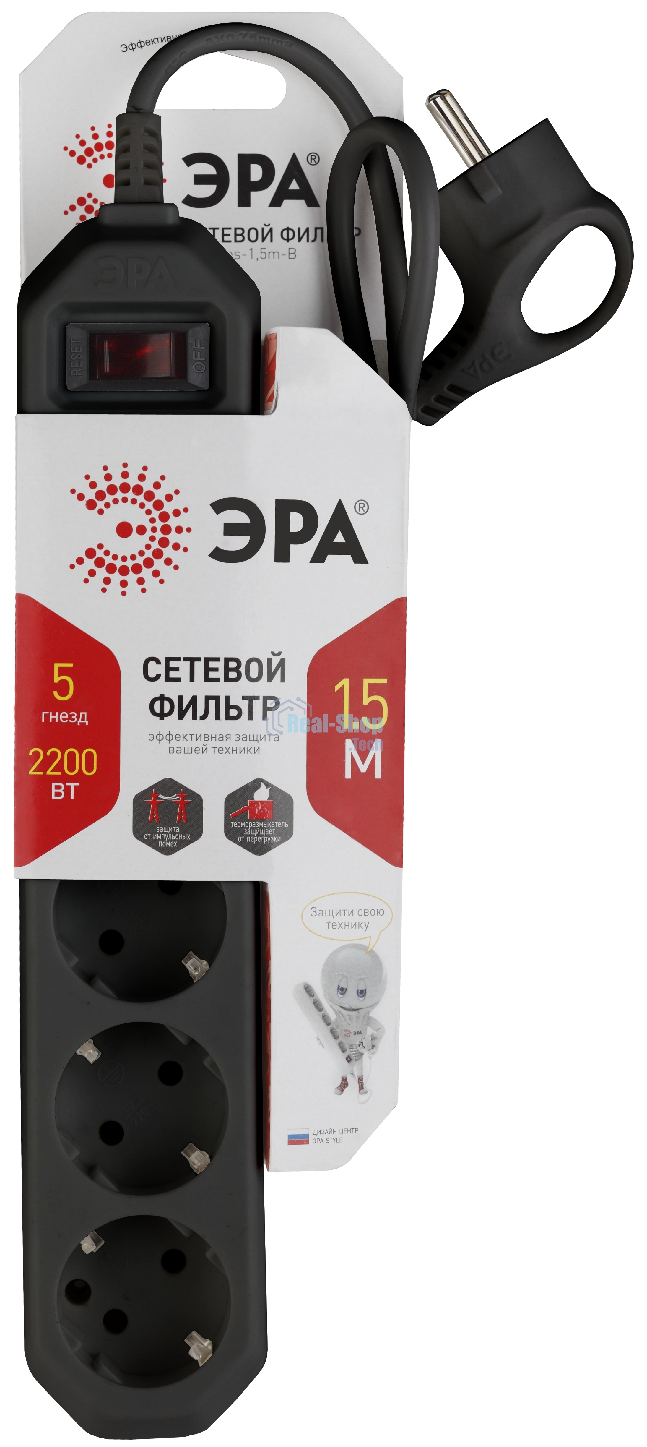 Сетевой фильтр ЭРА USF-5es-1.5m-B, 1.5 м, черный
