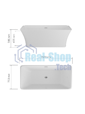 Ванна отдельностоящая акриловая BAU Pure 1500x750 белая, в комплекте со сливом-переливом