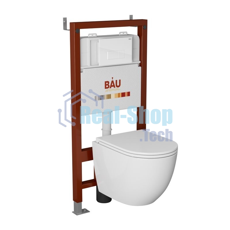 Комплект BAU 6 в 1: инсталляция BAU PRO, унитаз подвесной торнадо Bau Dream Hurricane-2, сиденье дюропласт микролифт, клавиша BAU Hotel, белый глянец