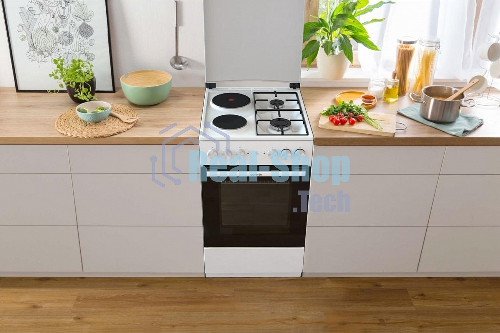 Плита комбинированная Gorenje GK5A12WG белый, конфорок 2 газовых и 2 электрических, духовка 68 л, 50 см x 85 см x 59.4 см