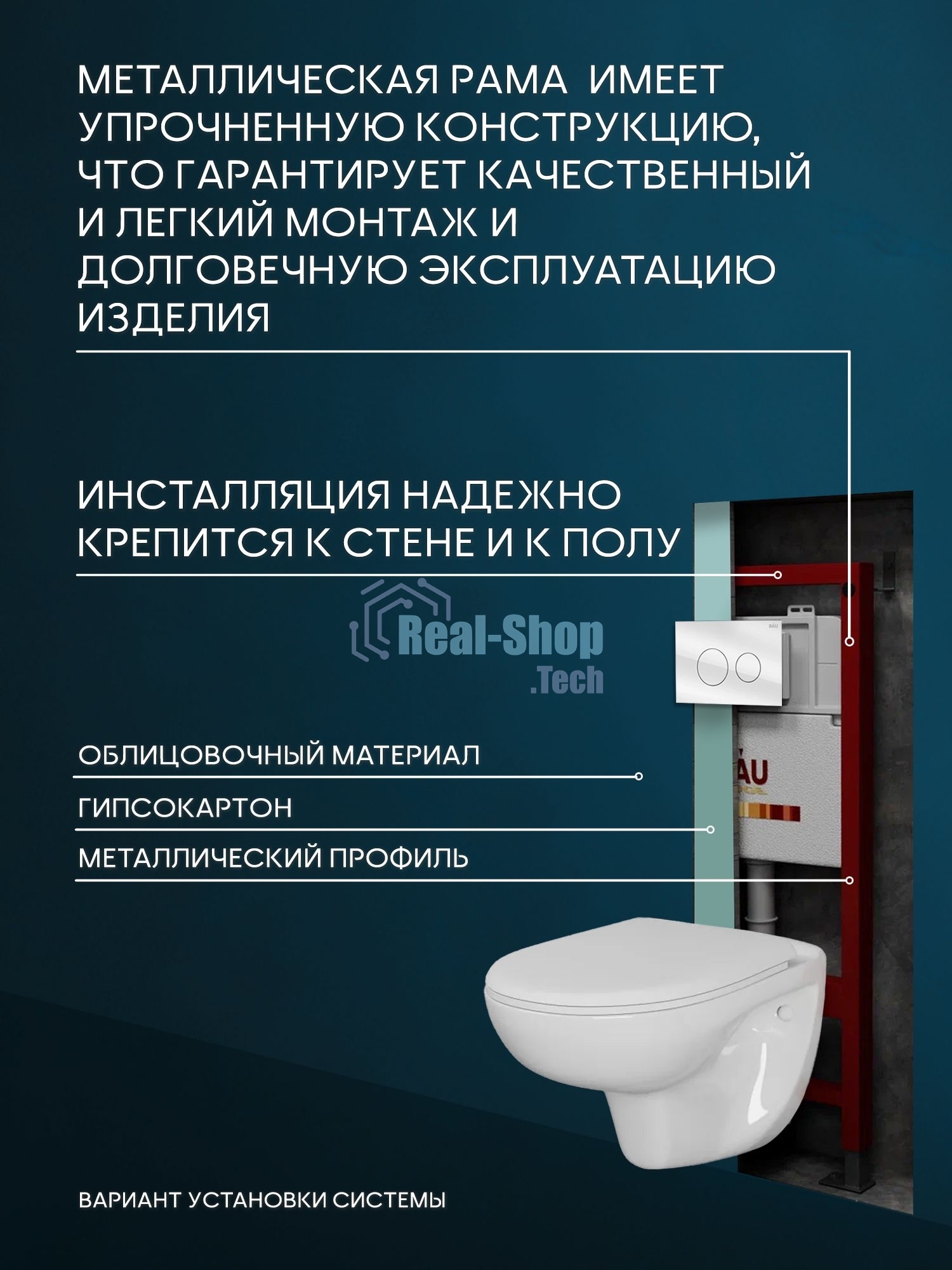 Комплект BAU 6 в 1: инсталляция BAU PRO для подвесного унитаза, унитаз подвесной безободковый Bau Novo, быстросъемное сиденье микролифт, кнопка из стекла BAU Dream, белая