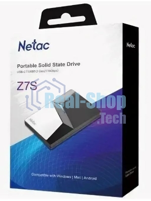 Внешний SSD Netac Z7S, 120 Gb, USB 3.2 Gen 2 Type-C, R/W 550/480, черный