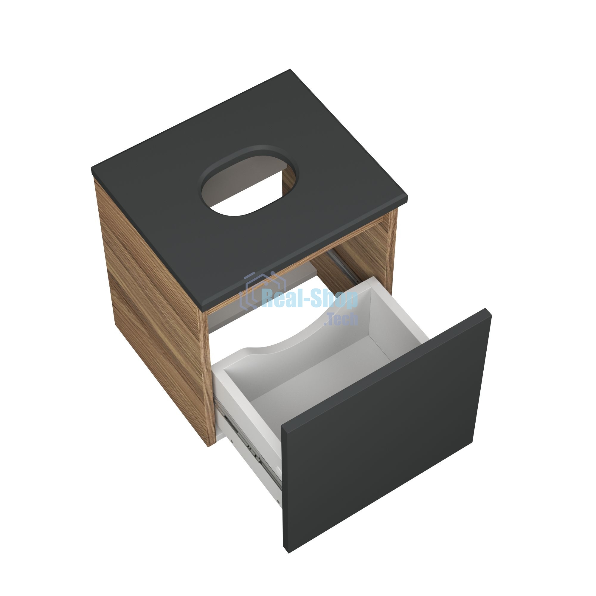 Тумба Bau Dream Blackwood 35 с ящиком, графит, раковина BAU Mini 24х24, выпуск клик клак, черный