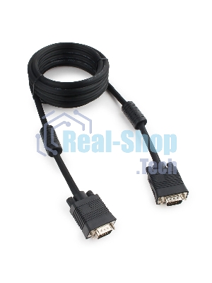 Кабель VGA Premium Cablexpert CC-PPVGA-10-B, 15M/15M, 3.0м, черный, тройной экран, феррит.кольца, пакет