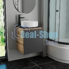 Тумба Bau Dream Blackwood 50 графит, раковина BAU Dream круглая D41, смеситель для раковины высокий Hotel Black, черный