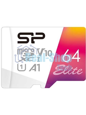 Флеш карта microSD 64Gb Silicon Power Elite A1 microSDXC Class 10 UHS-I U3 100 Mb/s (SD адаптер)