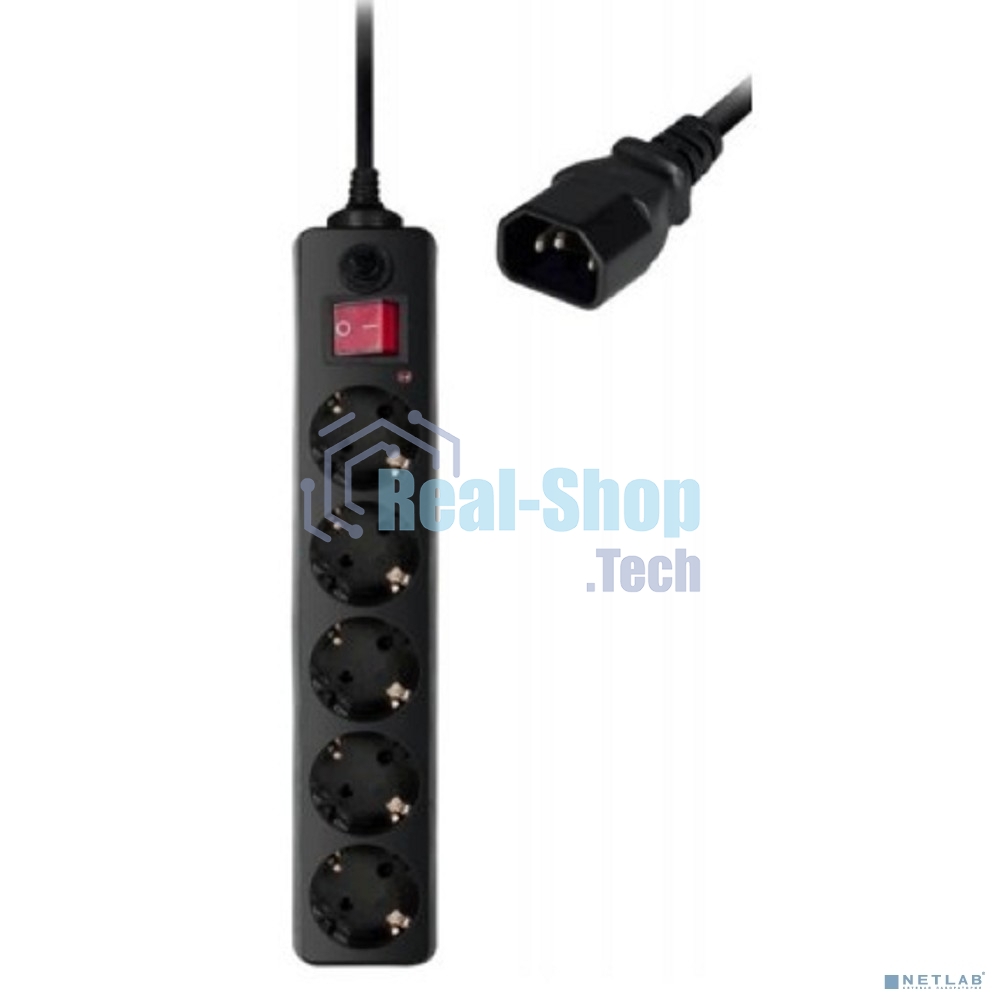 Сетевой фильтр Buro 500SH-1.8-UPS-B 1.8 м, 5 розеток, черный, коробка