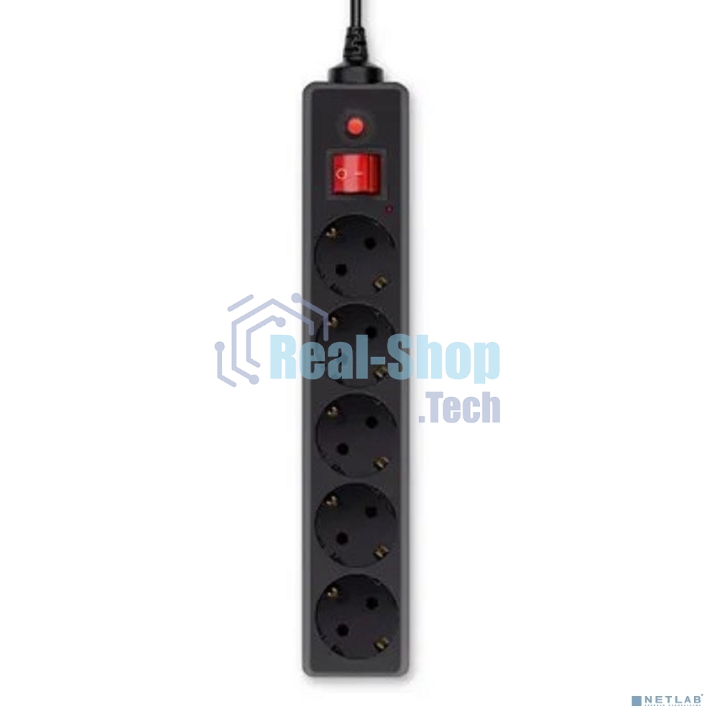 Сетевой фильтр Buro 500SH-1.8-UPS-B 1.8 м, 5 розеток, черный, коробка