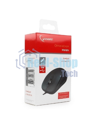 Мышь проводная Gembird MOP-100 черный, 1000 dpi, USB, кнопки - 3
