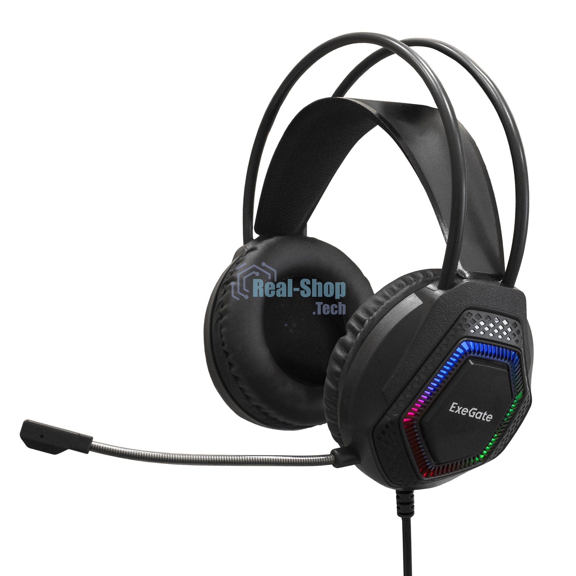 Гарнитура Exegate Cosmos HS-704GL чёрный, проводная, USB, виртуальный звук 7.1, подсветка