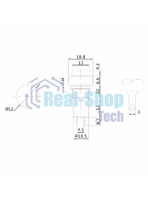 Выключатель-кнопка Rexant 250V 1А (2с) (ON)-OFF Б/Фикс красный