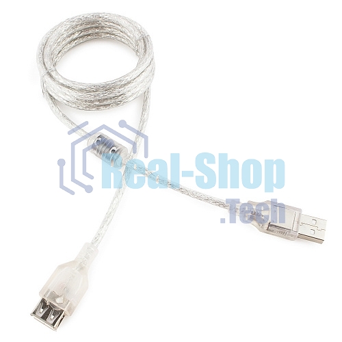 Кабель-удлинитель USB2.0 Pro Cablexpert CCF-USB2-AMAF-TR-6, AM/AF, 1,8м, экран, 2феррит.кольца, прозрачный, пакет