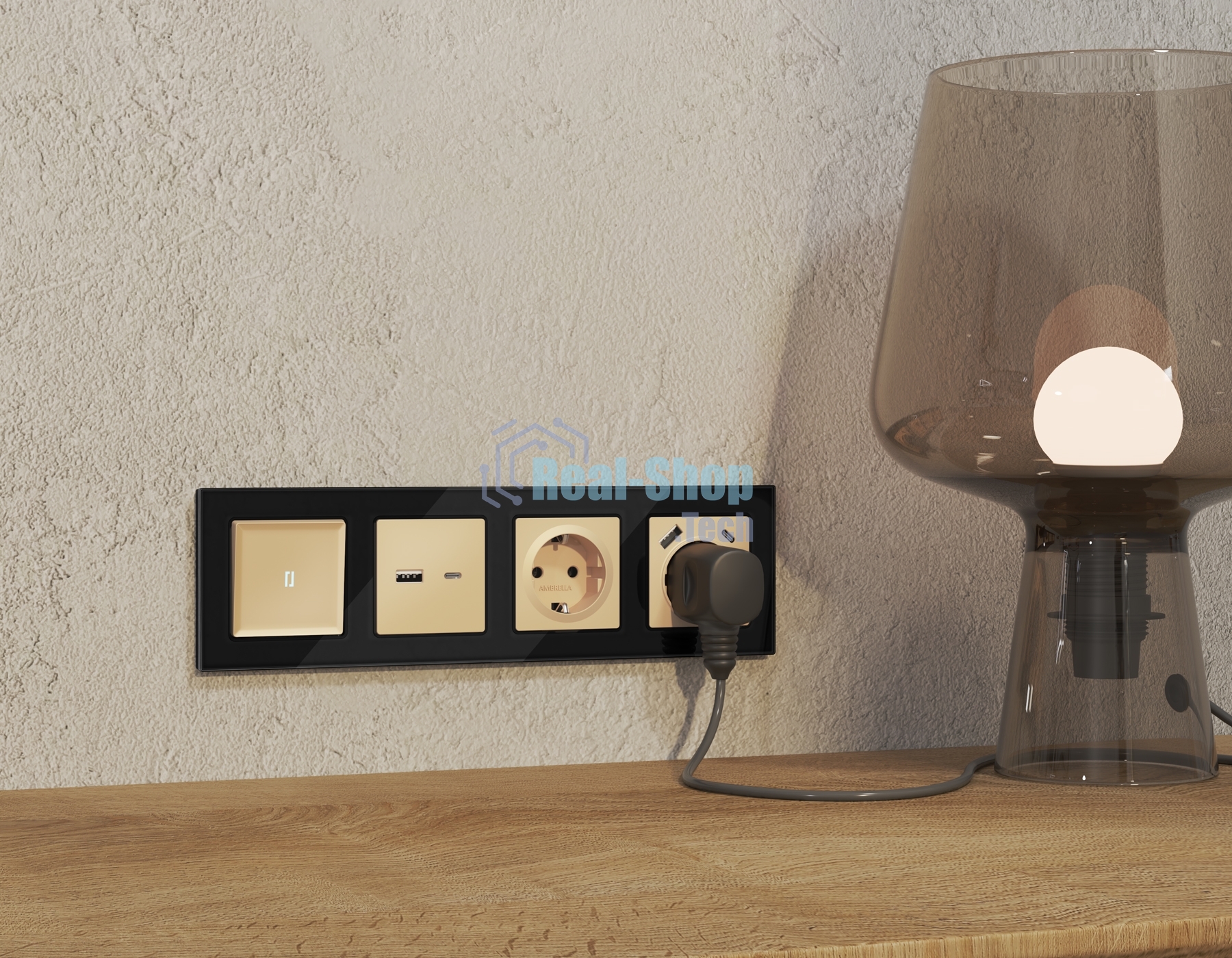 Комплект механизма розетки ALFA Шампань 2USB A+C 20W (быстрая зарядка) QUANT (AP6110, VM177) MA611010
