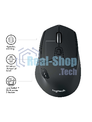 Мышь беспроводная Logitech M720 Triathlon черный, 1000 dpi, радиоканал, Bluetooth, USB, кнопки - 8