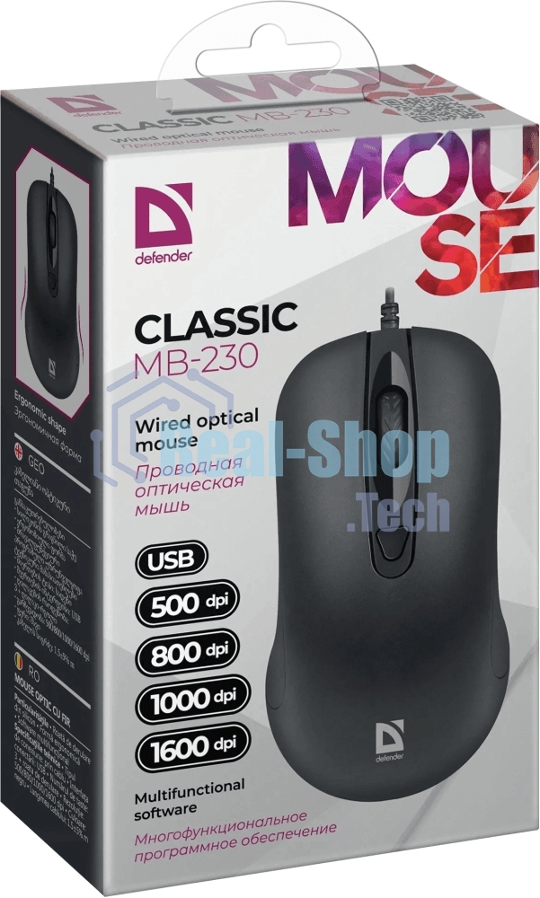 Мышь проводная Defender Optimum MB-160 черный, 1000 dpi, USB, кнопки - 3