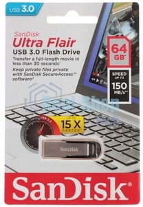 Флешка USB Sandisk 64Gb Cruzer Ultra Flair SDCZ73-064G-G46 USB 3.0 серебристый/черный
