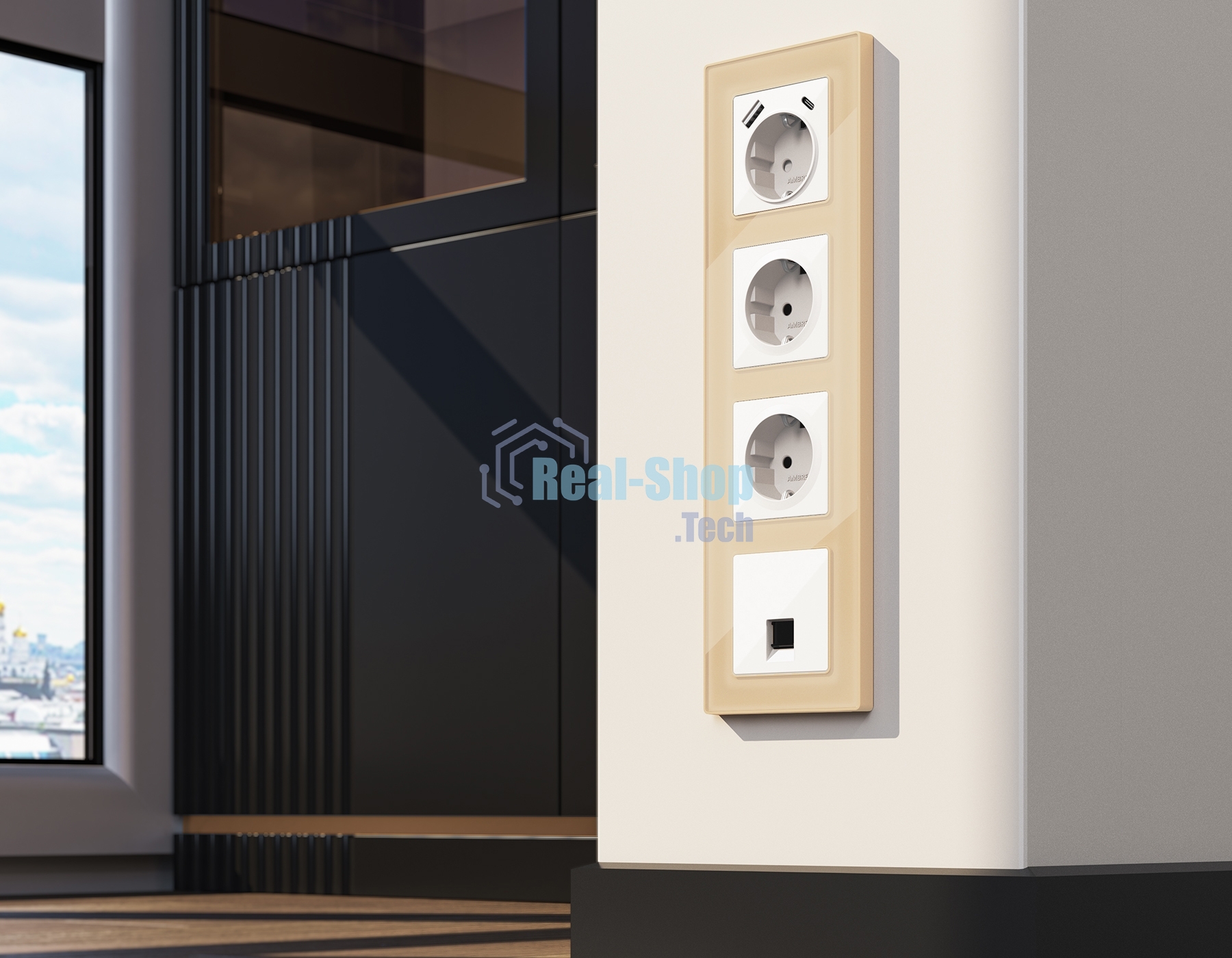Комплект механизма компьютерной розетки ALFA Белый глянец RJ-45(8P8C) CAT6 с шторкой QUANT (AP1120, VM188) MA112010