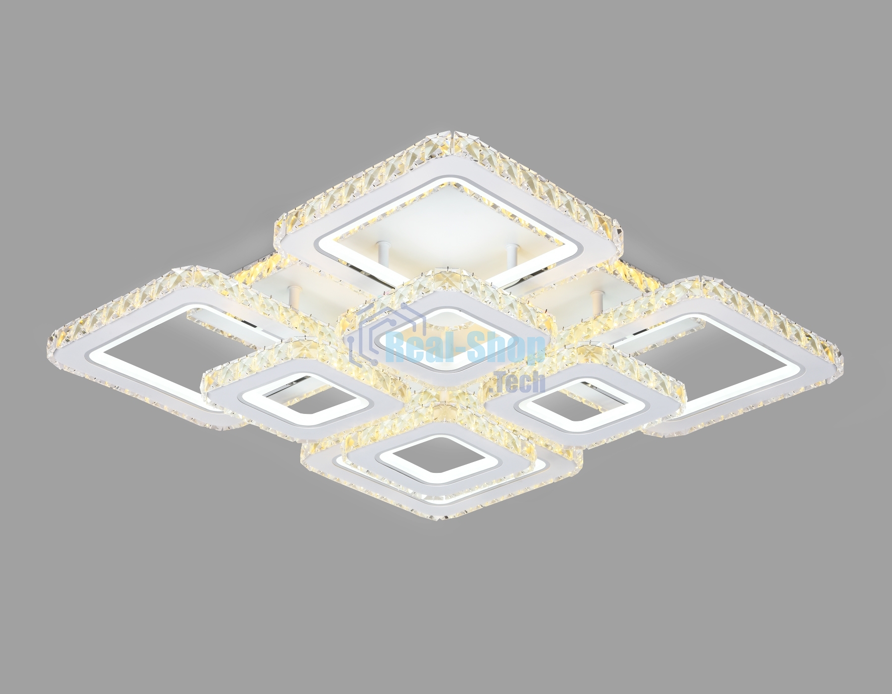 Управляемый светодиодный светильник Ambrella light FA1737/4+4 WH/CH белый/хром 215W 3000K/4200K/6400K 720*720*120 (ПДУ РАДИО 2.4G)