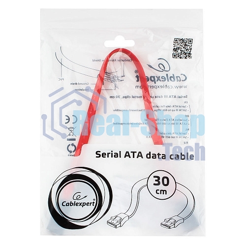 Кабель интерфейсный SATAIII Cablexpert CC-SATAM-DATA-0.3M, 30 см, 7pin/7pin, защелка, пакет