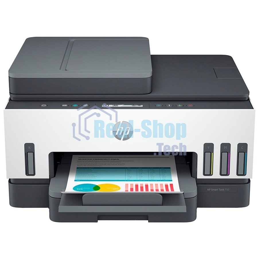 МФУ струйное HP Smart Tank 750 AiO, А4, цветной, печ. до 15/9 стр/мин., скан. до 8 стр/мин., 4800x1200 dpi (печ.), 1200x1200 dpi (скан.), Bluetooth, USB, Wi-Fi
