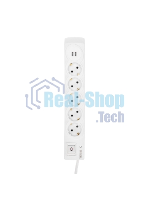 Сетевой фильтр 5 гнезд, 3м, 3х1,5мм², с автовыкл, 2 USB, белый Kranz