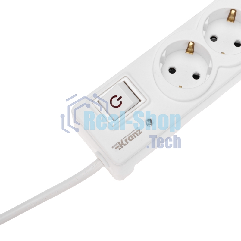 Сетевой фильтр 5 гнезд, 3м, 3х1,5мм², с автовыкл, 2 USB, белый Kranz
