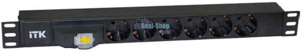 Блок розеток ITK PDU 7 розеток DIN49440 (нем. cтанд.) с LED выключателем, 1U, шнур 2м вилка DIN49441 (нем. станд.), профиль из ПВХ, черный