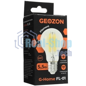 Умная LED лампа филамент GEOZON/E27/A60/5.5W/2200K-5500K/Wi-Fi/AC 220-250В, 50/60Гц/500lm/transparent GSH-SLF01