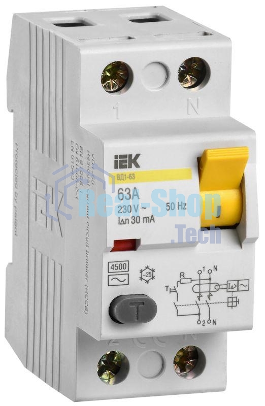 Выключатель дифференциального тока (УЗО) IEK MDV10-2-063-030 ВД1-63 2Р 63А 30мА IEK