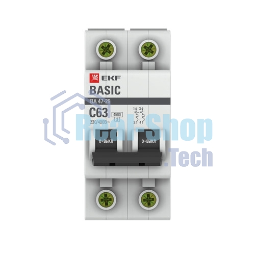 Выключатель автоматический EKF mcb4729-2-63C 2P 63А (C) 4,5кА ВА 47-29 Basic