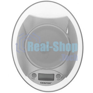 Весы кухонные Centek CT-2451 электронные, чаша, пластик, 5кг серебро/черный