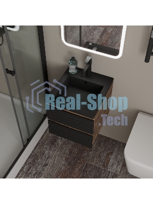 Тумба под раковину Bau Stil Loft black brushed, раковина кварцевая BAU Stil 40, черный металлик