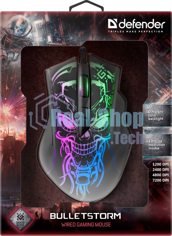 Мышь проводная Defender Bulletstorm GM-928 черный, 7200 dpi, USB, кнопки - 7