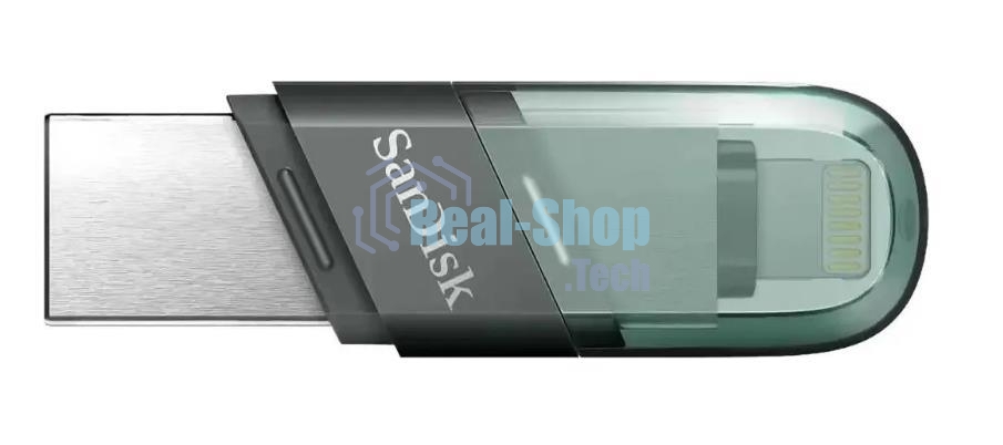 Флешка USB Sandisk IX90N iXpand Flip (SDIX90N-064G-GN6NN), 64Gb, USB 3.1/Lightning, R/W 150/70, зеленый/серебристый