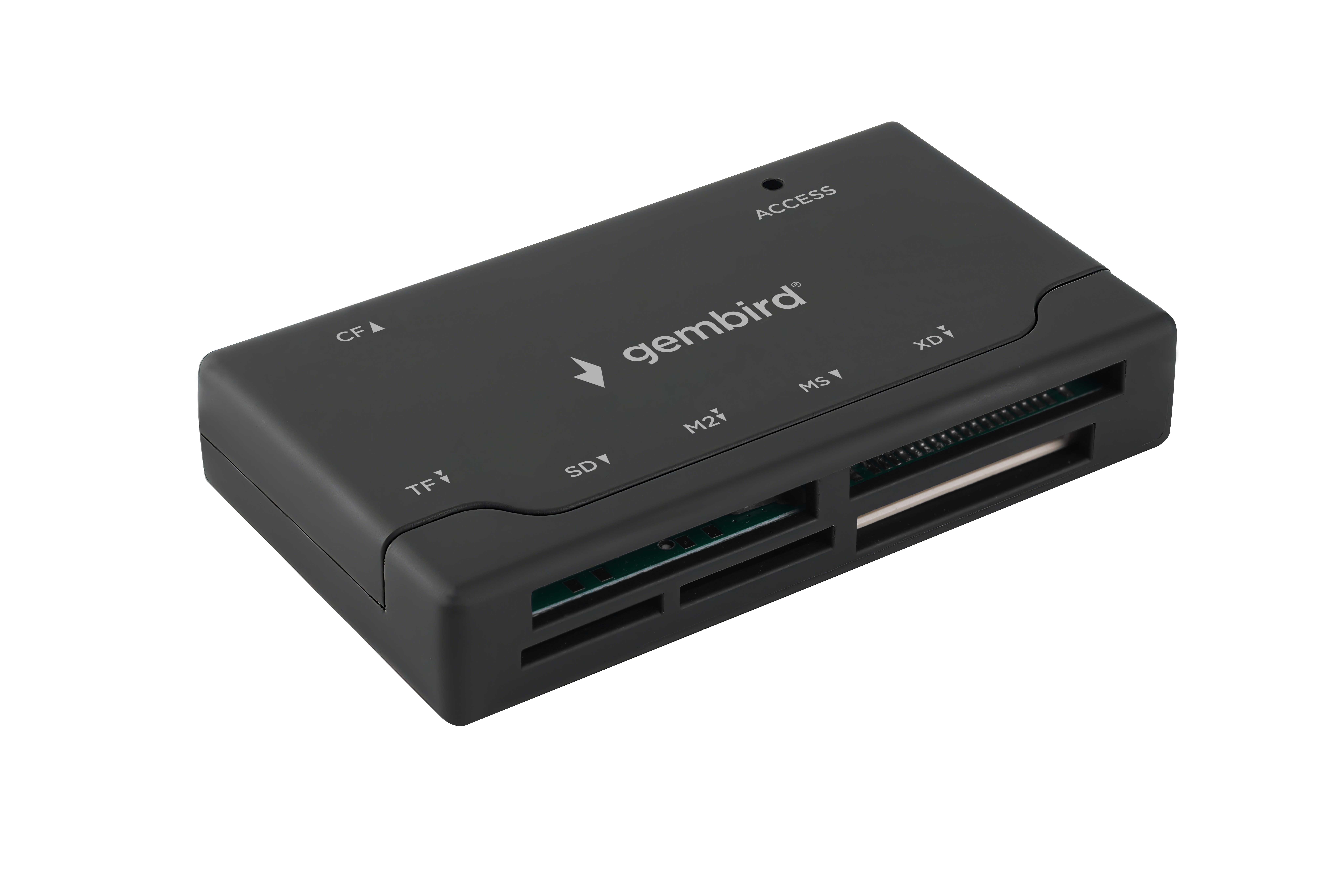 Кард-ридер Gembird FD2-MSD-4/черный/SD/TF/MicroSD/XD/MS/M2/CF/USB 2.0/пластик