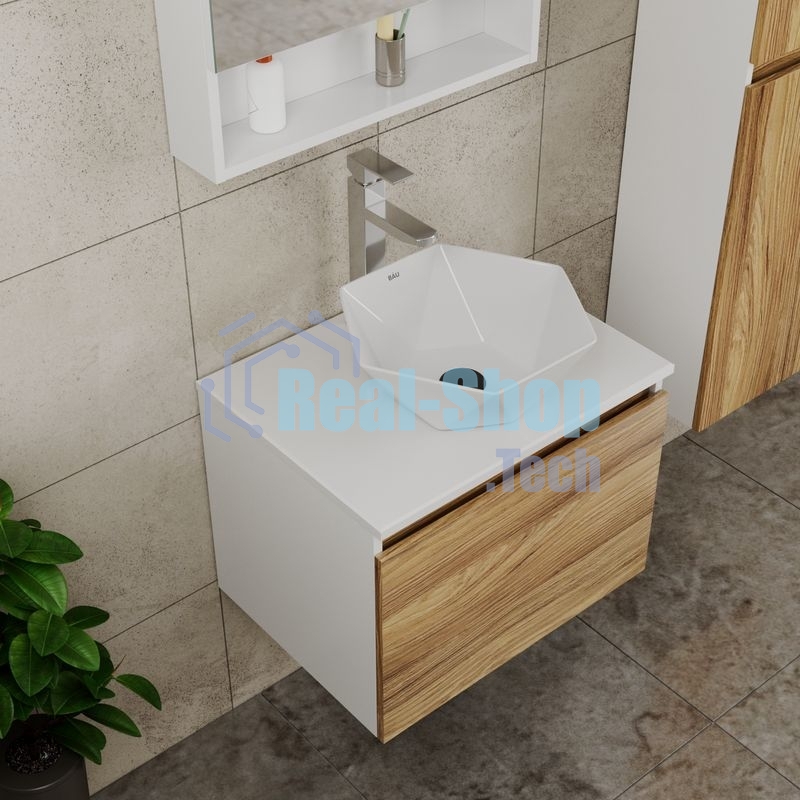Комплект для ванной, 4 предмета (тумба Bau Dream 60 + раковина на столешницу BAU 40х40, белая + смеситель Hotel Still, выпуск клик-клак, черный)