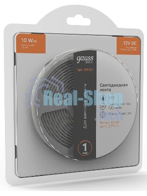 Лента светодиодная Basic Gauss 12V 10W/m 700lm/m 3000K IP65 LED 5m 1/100