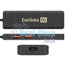 USB-концентратор 4-в-1 ExeGate DUB-2C2P/10G (кабель-адаптер USB 3.2 Gen2 Type C --> 2xUSB3.2 Gen2 Type-A (10G)/2xUSB3.2 Gen2 Type-C (10G), SuperSpeed+ USB 10Gbps, Plug&Play, черный)