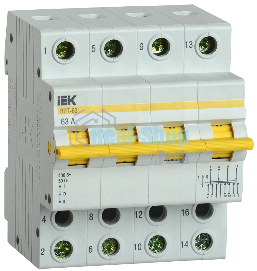 Выключатель-разъединитель трехпозиционный IEK MPR10-4-063 Выключатель-разъединитель трехпозиционный ВРТ-63 4P 63А
